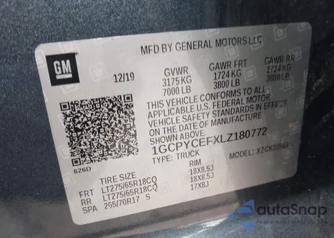 2020 Chevrolet Silverado 1500 4Wd Short Bed Custom Trail Boss from USA, damaged, VIN 1GCPYCEFXLZ180772